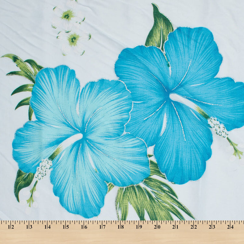 Hibiscus Floral Printed Glitter Voile Fabric By The Yard