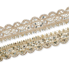 2 Inch Mirror Rhinestones Metallic Cording On Mesh Lace Trim Group Image