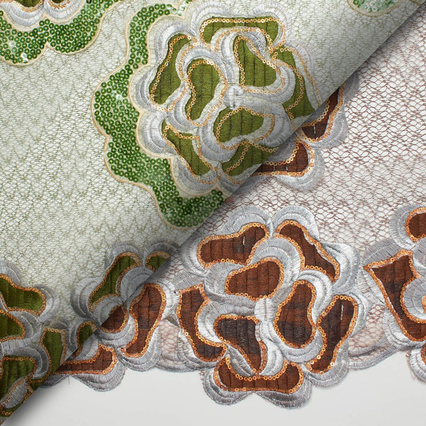 Marigold Floral Embroidery On Mesh