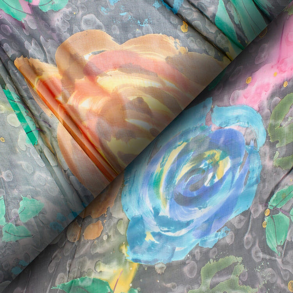 Abstract Floral Vine Swirl On Printed Chiffon