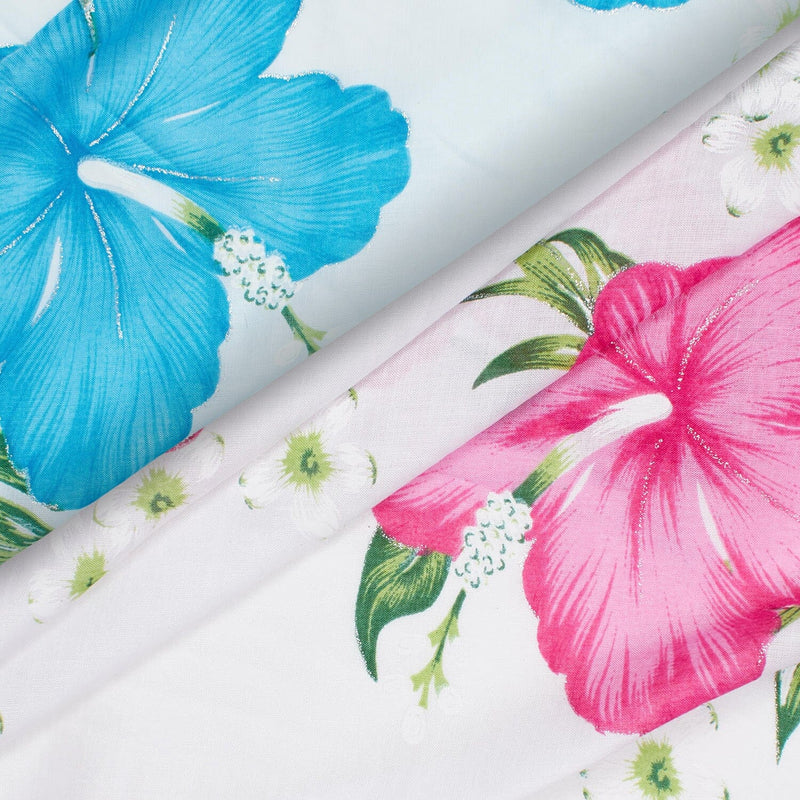 Hibiscus Floral Printed Glitter Voile Fabric By The Yard