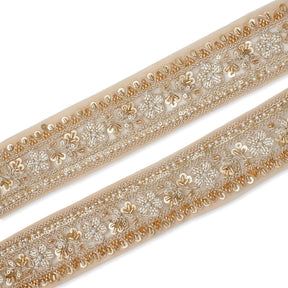 Floral Vine Beaded Sequin Metallic Woven Embroidery On 2 Inch Hemmed Mesh Lace Trim SV582477 Anmol Image A4