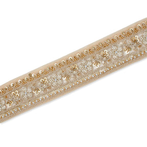 Floral Vine Beaded Sequin Metallic Woven Embroidery On 2 Inch Hemmed Mesh Lace Trim SV582477 Anmol Image A3