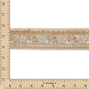Floral Vine Beaded Sequin Metallic Woven Embroidery On 2 Inch Hemmed Mesh Lace Trim SV582477 Anmol Image A9