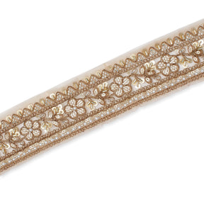 Floral Vine Beaded Sequin Metallic Woven Embroidery On 2 Inch Hemmed Mesh Lace Trim SV582480 Matte Image A3