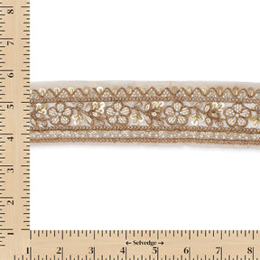 Floral Vine Beaded Sequin Metallic Woven Embroidery On 2 Inch Hemmed Mesh Lace Trim SV582480 Matte Image A9