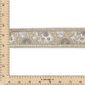 Sunshine Garden Floral Beaded Sequin Metallic Embroidery On 2 Inch Hemmed Mesh Lace Trim SV582858 Grey Image A9