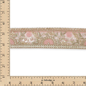Sunshine Garden Floral Beaded Sequin Metallic Embroidery On 2 Inch Hemmed Mesh Lace Trim SV582860 Pink Image A9