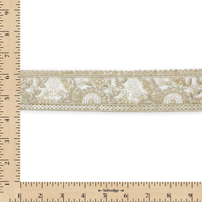 Sunshine Garden Floral Beaded Sequin Metallic Embroidery On 2 Inch Hemmed Mesh Lace Trim SV582856 White Image A9