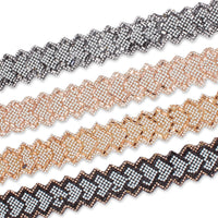 1.25 Inch Pearly Rhinestone Glitter Infused Iron On Scalloped Mesh Fabric Trim Group Image