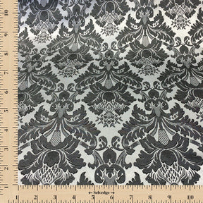Extra Wide Floral Damask Upholstery Jacquard Fabric SV571051 White / Black Image A9