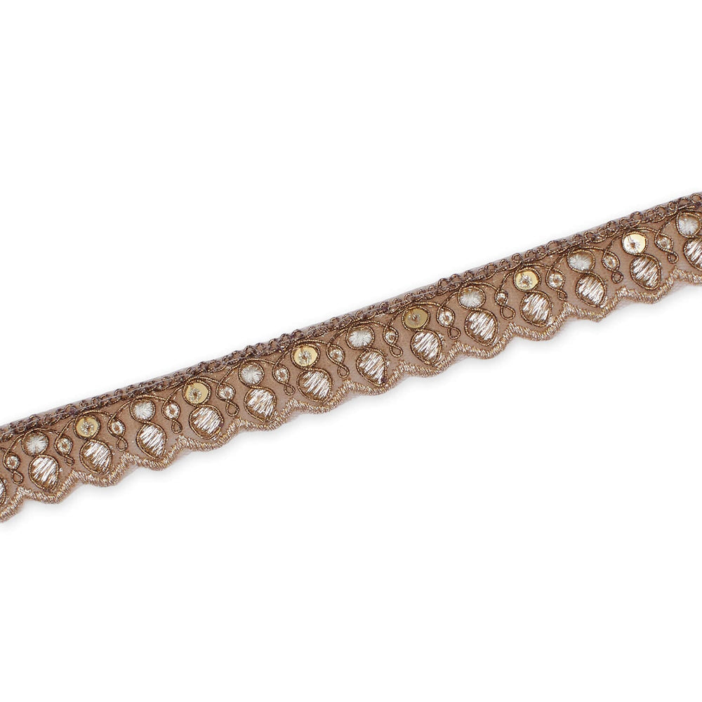 3 4 Inch Ornamental Sequined Metallic Cording With Embroidery On Mesh Trim SV581508 Brown A2