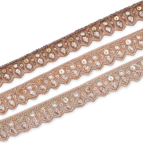 3/4 Inch Ornamental Sequined Metallic Cording With Embroidery On Mesh Trim