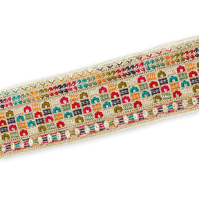 3 Inch Geometric Floral Sequined Metallic Embroidery On Hemmed Woven Trim SV582498 Cream Image A3