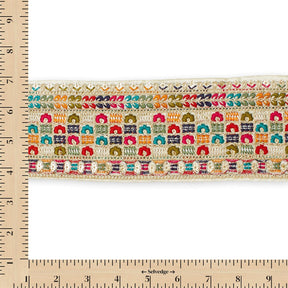 3 Inch Geometric Floral Sequined Metallic Embroidery On Hemmed Woven Trim SV582498 Cream Image A9