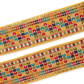 3 Inch Geometric Floral Sequined Metallic Embroidery On Hemmed Woven Trim SV582501 Mustard Image A4