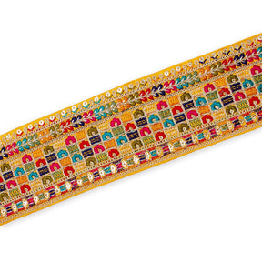 3 Inch Geometric Floral Sequined Metallic Embroidery On Hemmed Woven Trim SV582501 Mustard Image A3