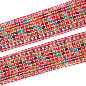 3 Inch Geometric Floral Sequined Metallic Embroidery On Hemmed Woven Trim SV582499 Rani Image A4