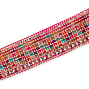 3 Inch Geometric Floral Sequined Metallic Embroidery On Hemmed Woven Trim SV582500 Red Image A3
