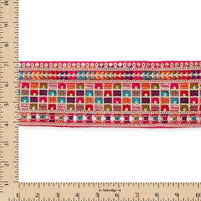 3 Inch Geometric Floral Sequined Metallic Embroidery On Hemmed Woven Trim SV582499 Rani Image A9