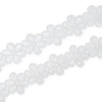 Daisy Flower Corded Sequin Embroidery On 1 & 1/2 Inch Scalloped Mesh Lace Trim SV582502 White Image A4