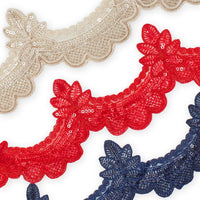 Swirly Flower Corded Sequin Embroidery On 3 & 1/2 Inch Scalloped Mesh Lace Trim Group Image