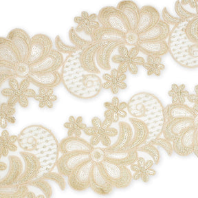Wild Flower Corded Sequin Embroidery On 4 Inch Scalloped Mesh Lace Trim Fabric SV582519 Champagne Image A4