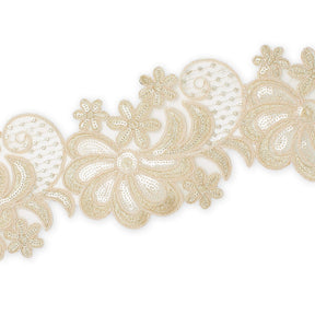 Wild Flower Corded Sequin Embroidery On 4 Inch Scalloped Mesh Lace Trim Fabric SV582519 Champagne Image A3