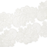 Wild Flower Corded Sequin Embroidery On 4 Inch Scalloped Mesh Lace Trim Fabric SV582516 White Image A4