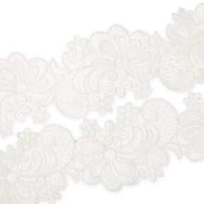 Wild Flower Corded Sequin Embroidery On 4 Inch Scalloped Mesh Lace Trim Fabric SV582516 White Image A4