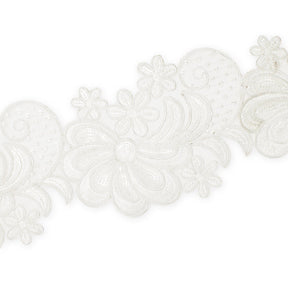 Wild Flower Corded Sequin Embroidery On 4 Inch Scalloped Mesh Lace Trim Fabric SV582516 White Image A3