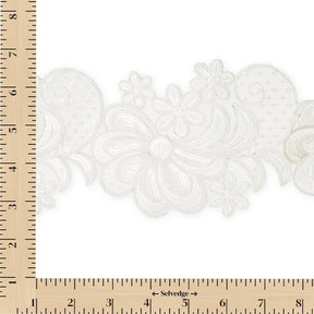 Wild Flower Corded Sequin Embroidery On 4 Inch Scalloped Mesh Lace Trim Fabric SV582516 White Image A9