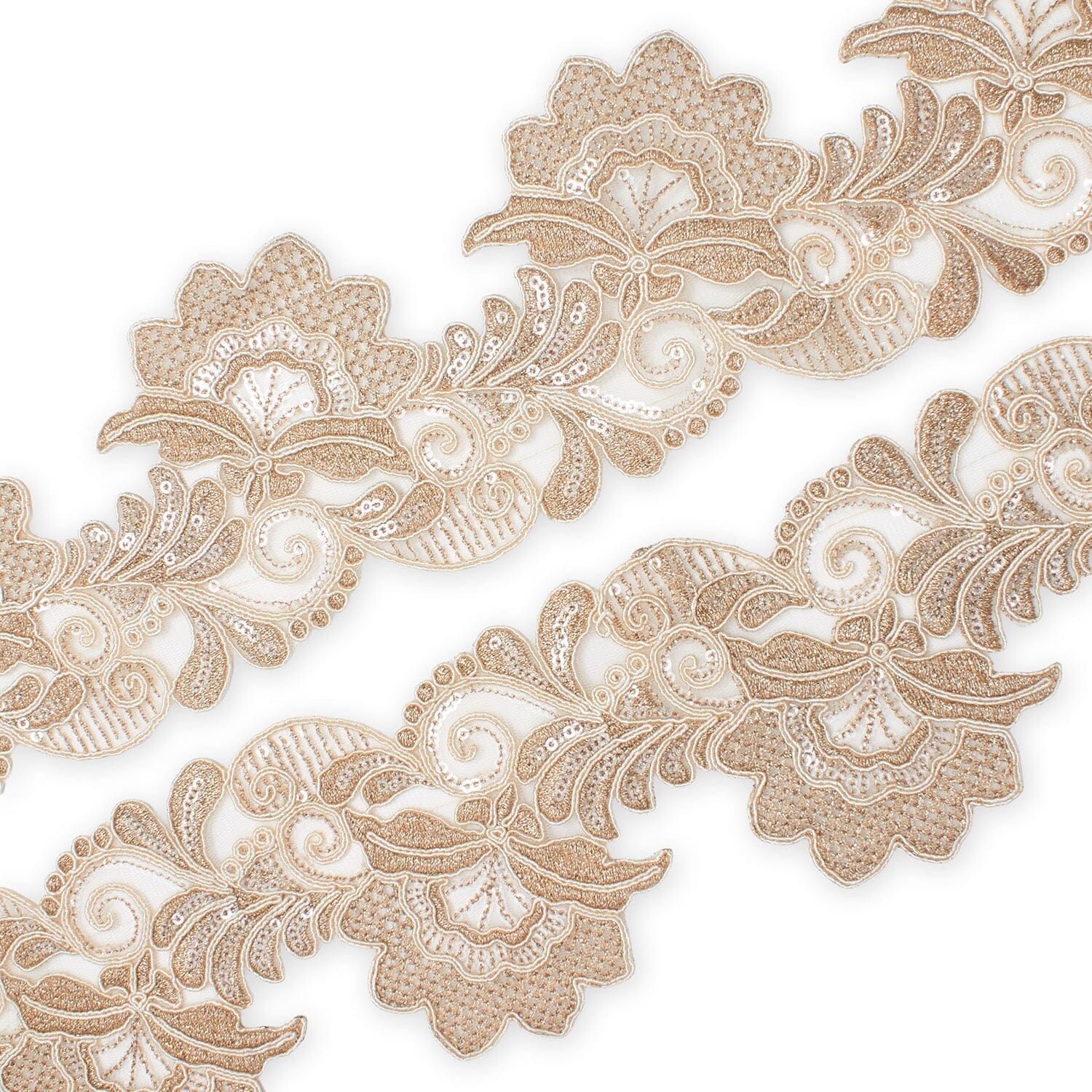 Leafy Floral Corded Sequin Embroidery On 4 Inch Scalloped Mesh Lace Trim Fabric SV582523 Fone Image A4