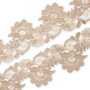 Leafy Floral Corded Sequin Embroidery On 4 Inch Scalloped Mesh Lace Trim Fabric SV582523 Fone Image A4