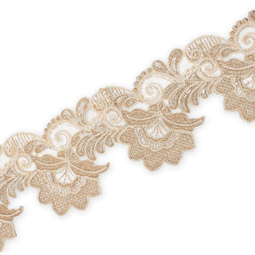 Leafy Floral Corded Sequin Embroidery On 4 Inch Scalloped Mesh Lace Trim Fabric SV582523 Fone Image A3