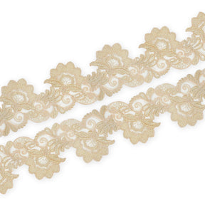 Leafy Floral Corded Sequin Embroidery On 4 Inch Scalloped Mesh Lace Trim Fabric SV582525 Champagne Image A4