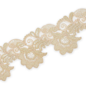 Leafy Floral Corded Sequin Embroidery On 4 Inch Scalloped Mesh Lace Trim Fabric SV582525 Champagne Image A3