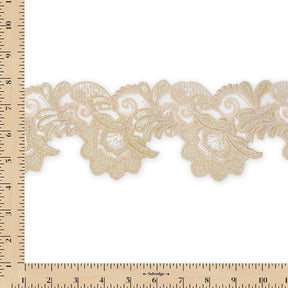 Leafy Floral Corded Sequin Embroidery On 4 Inch Scalloped Mesh Lace Trim Fabric SV582525 Champagne Image A9