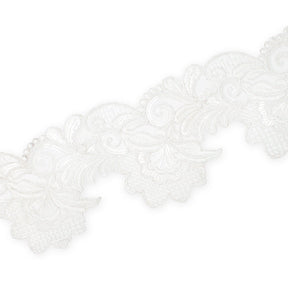 Leafy Floral Corded Sequin Embroidery On 4 Inch Scalloped Mesh Lace Trim Fabric SV582522 White Image A3