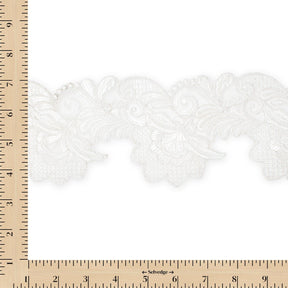 Leafy Floral Corded Sequin Embroidery On 4 Inch Scalloped Mesh Lace Trim Fabric SV582522 White Image A9