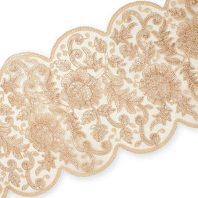 Floral Sequin Embroidery On 8 Inch Corded Mesh Lace Trim Fabric SV582835 Beige Image A4