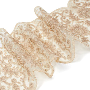 Floral Sequin Embroidery On 8 Inch Corded Mesh Lace Trim Fabric SV582835 Beige Image A3