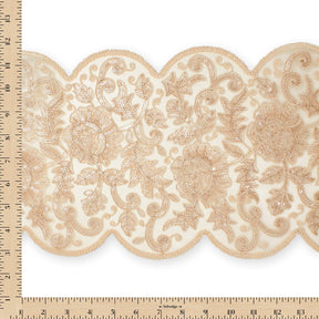 Floral Sequin Embroidery On 8 Inch Corded Mesh Lace Trim Fabric SV582835 Beige Image A9