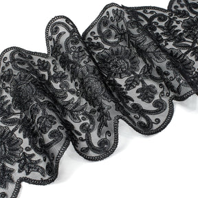 Floral Sequin Embroidery On 8 Inch Corded Mesh Lace Trim Fabric SV582507 Black Image A3