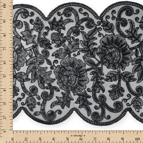 Floral Sequin Embroidery On 8 Inch Corded Mesh Lace Trim Fabric SV582507 Black Image A9