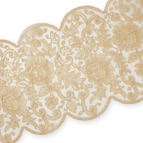 Floral Sequin Embroidery On 8 Inch Corded Mesh Lace Trim Fabric SV582509 Champagne Image A4