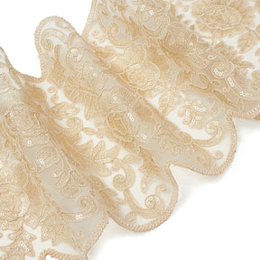 Floral Sequin Embroidery On 8 Inch Corded Mesh Lace Trim Fabric SV582509 Champagne Image A3