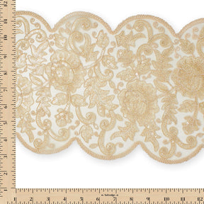 Floral Sequin Embroidery On 8 Inch Corded Mesh Lace Trim Fabric SV582509 Champagne Image A9