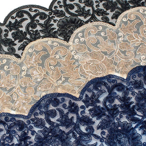 Floral Sequin Embroidery On 8 Inch Corded Mesh Lace Trim Fabric Group Image
