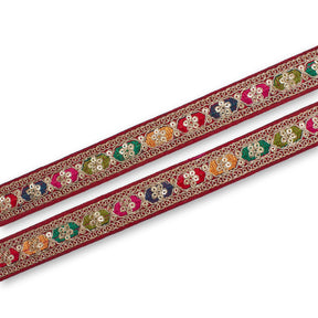 1.25 Inch Multicolored Embroidered Two Tone Plain Woven Corded Sequin Trim